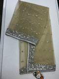 Beige color net duppata with silver sequence work