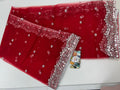 Red  net duppata with silver sequence work