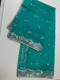 Sea  green net duppata with silver sequence work