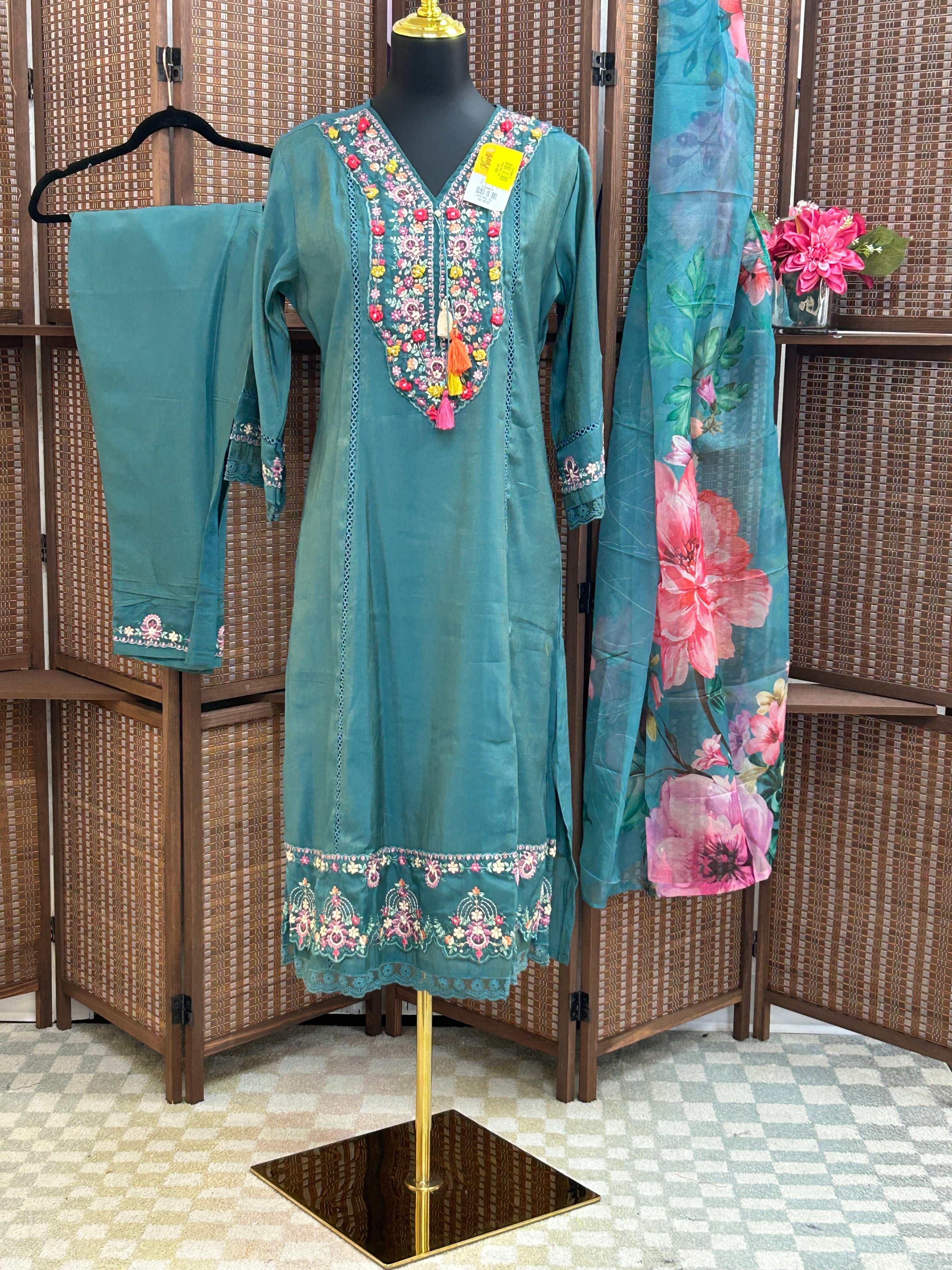 Silk party wear suits | A line kurti sets