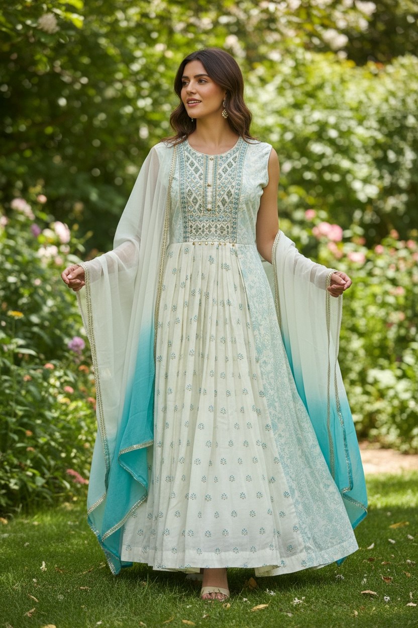 Cotton silk long kurti set