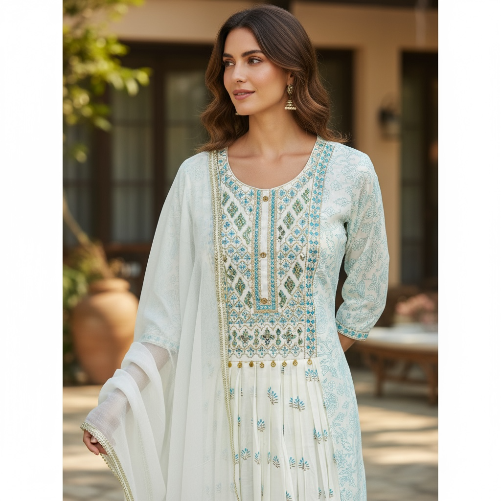 Cotton silk long kurti set