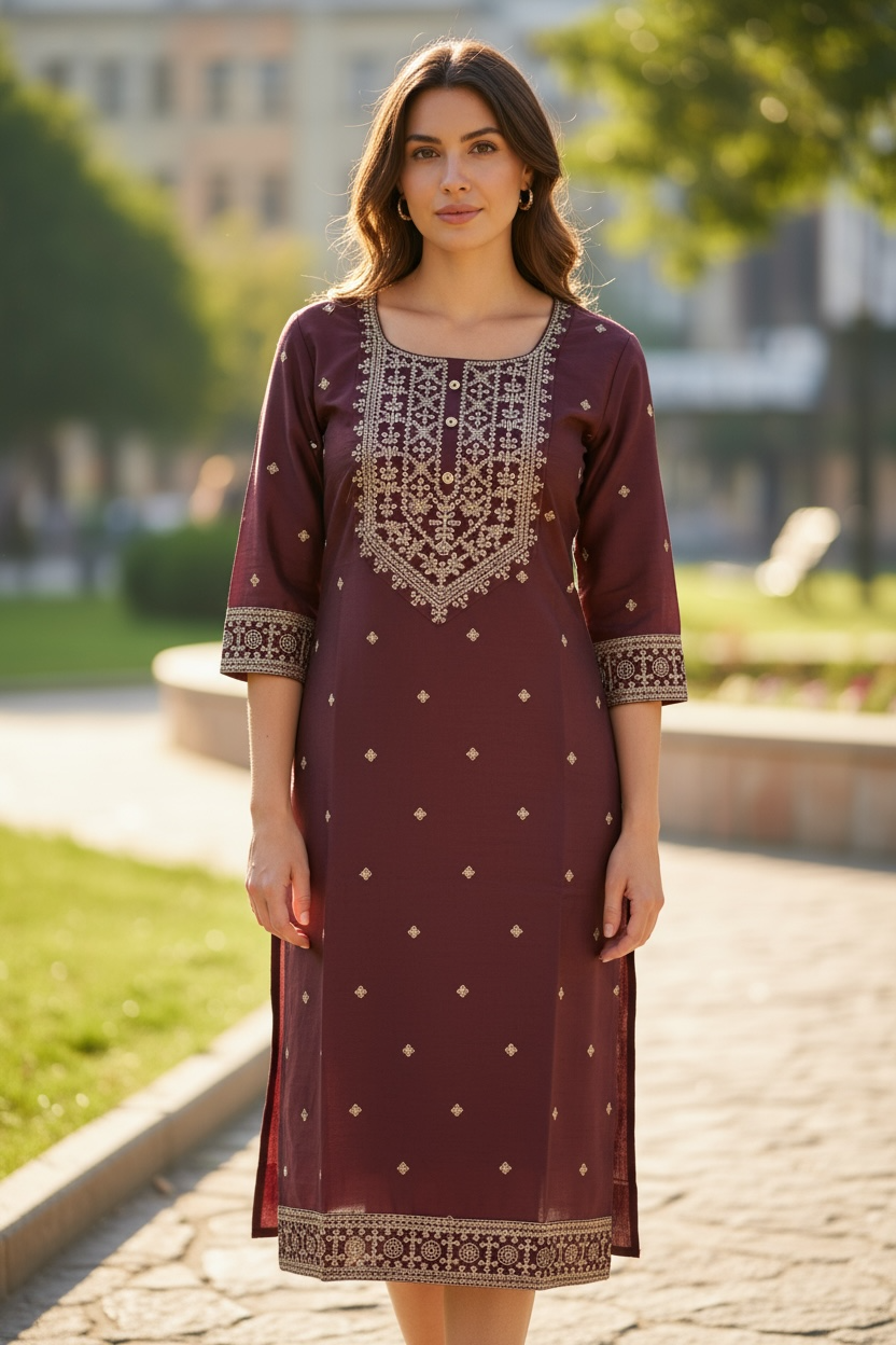Silk kurti with heavy embroidery work