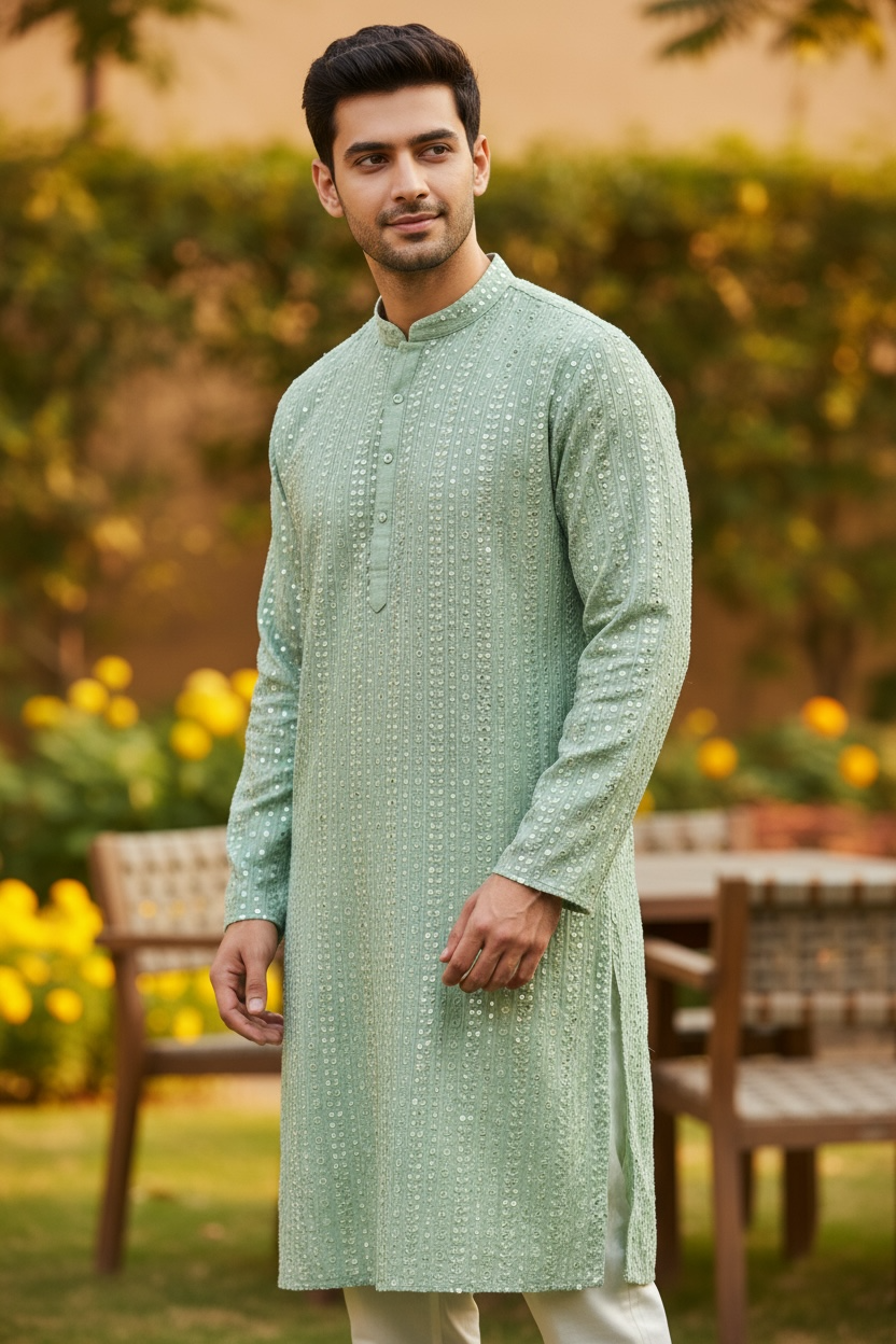 Foil mirror work cotton kurta set