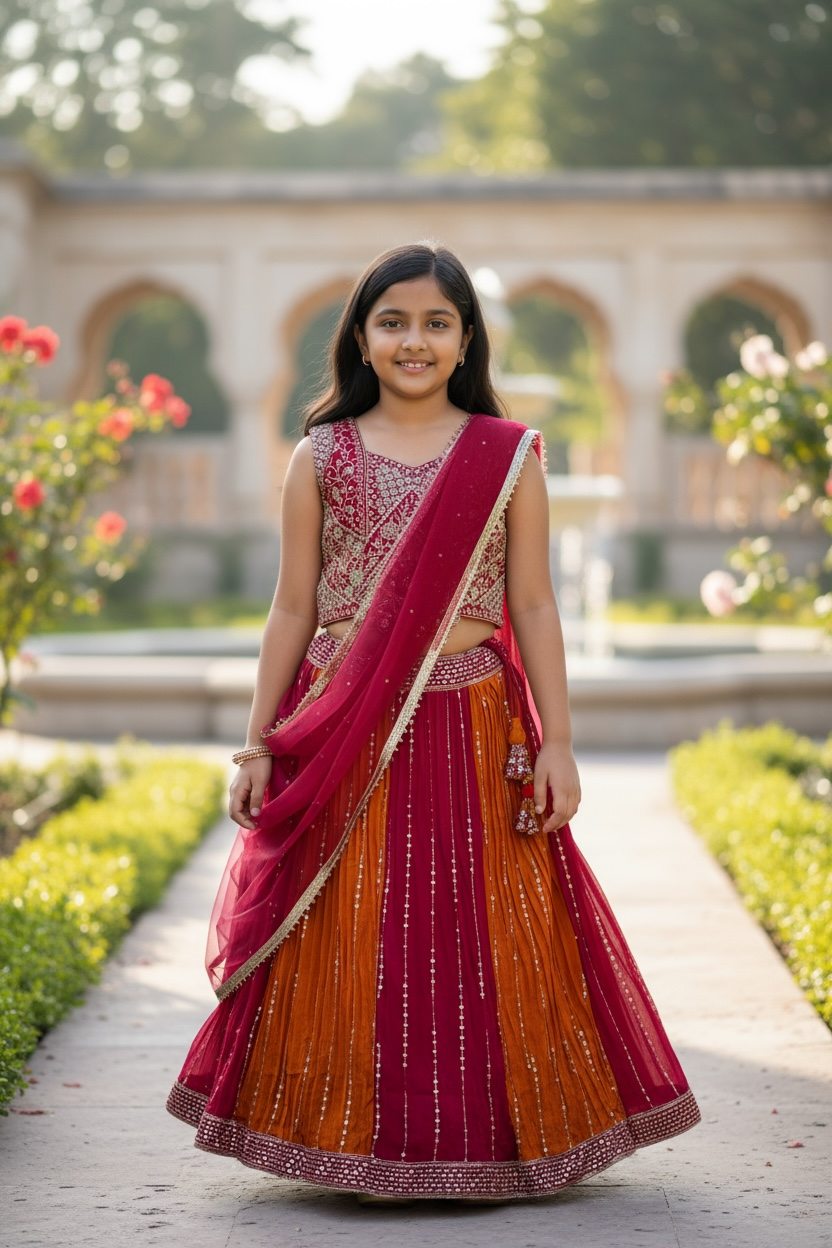 Girls Lehenga Choli Set - Kids Wedding Wear