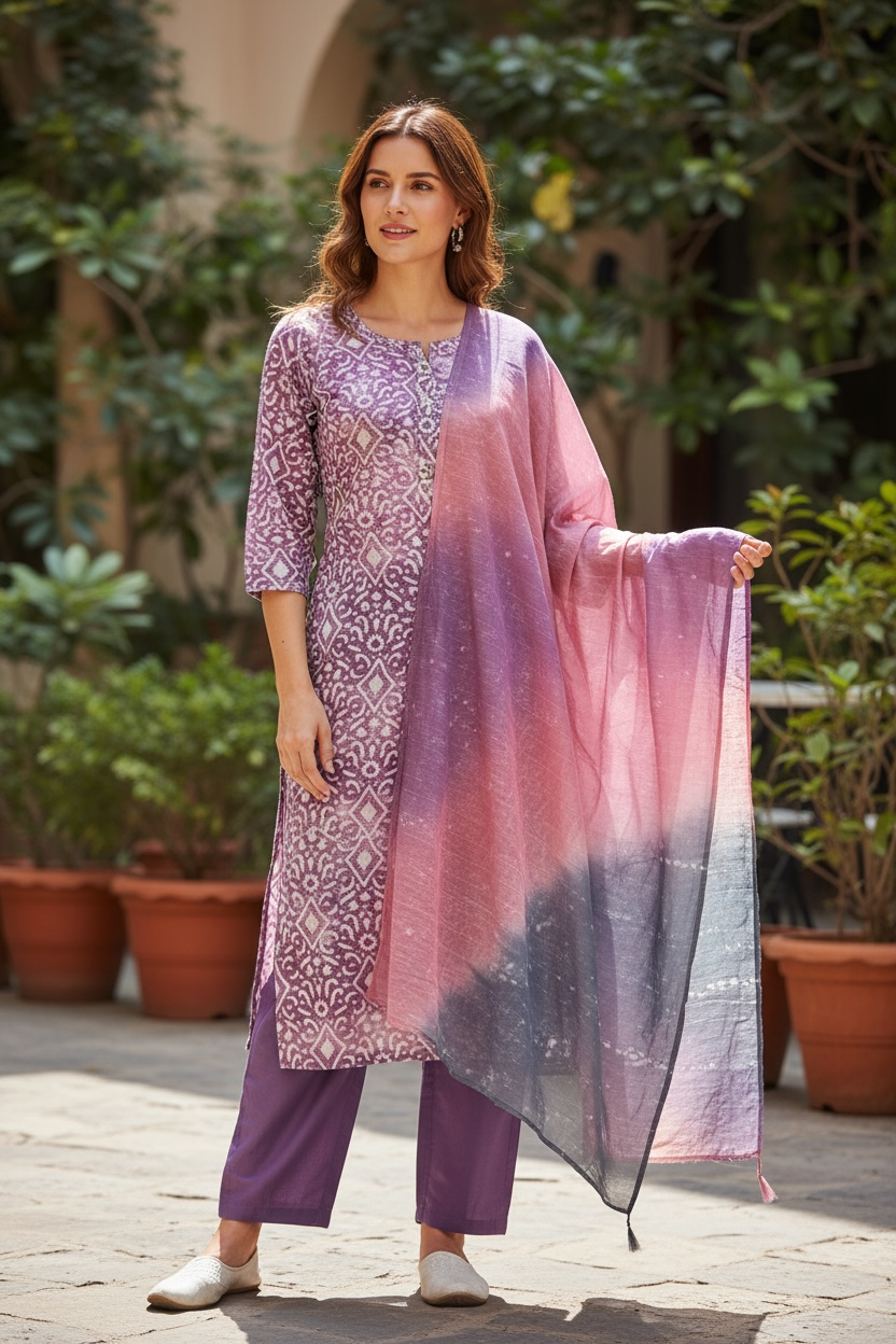 Modal silk batik print Kurti set
