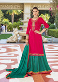 Dark pink : Modal silk Kurti with banarasi skirt