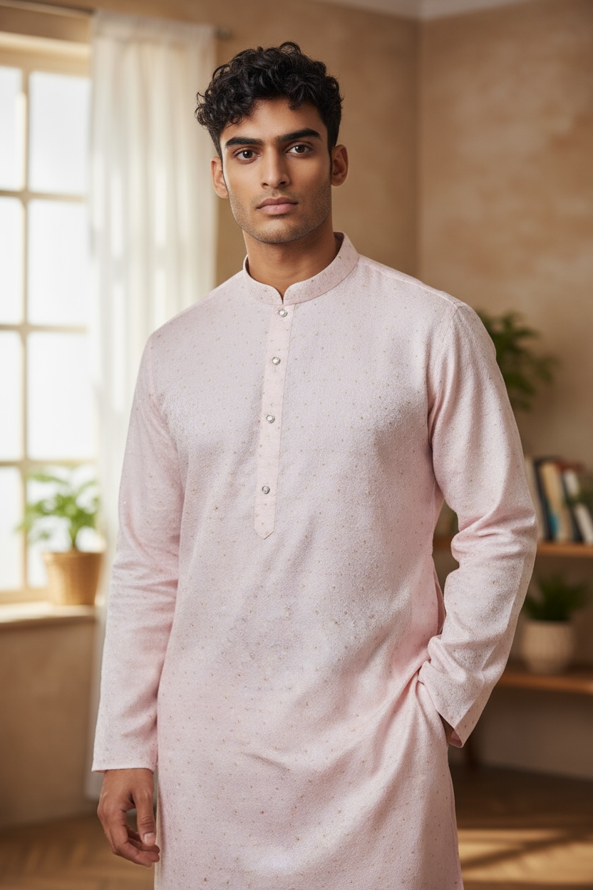 Baby pink silk kurta set