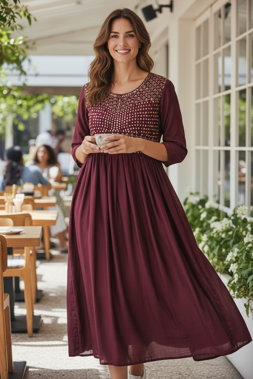 Vichitra silk long kurti