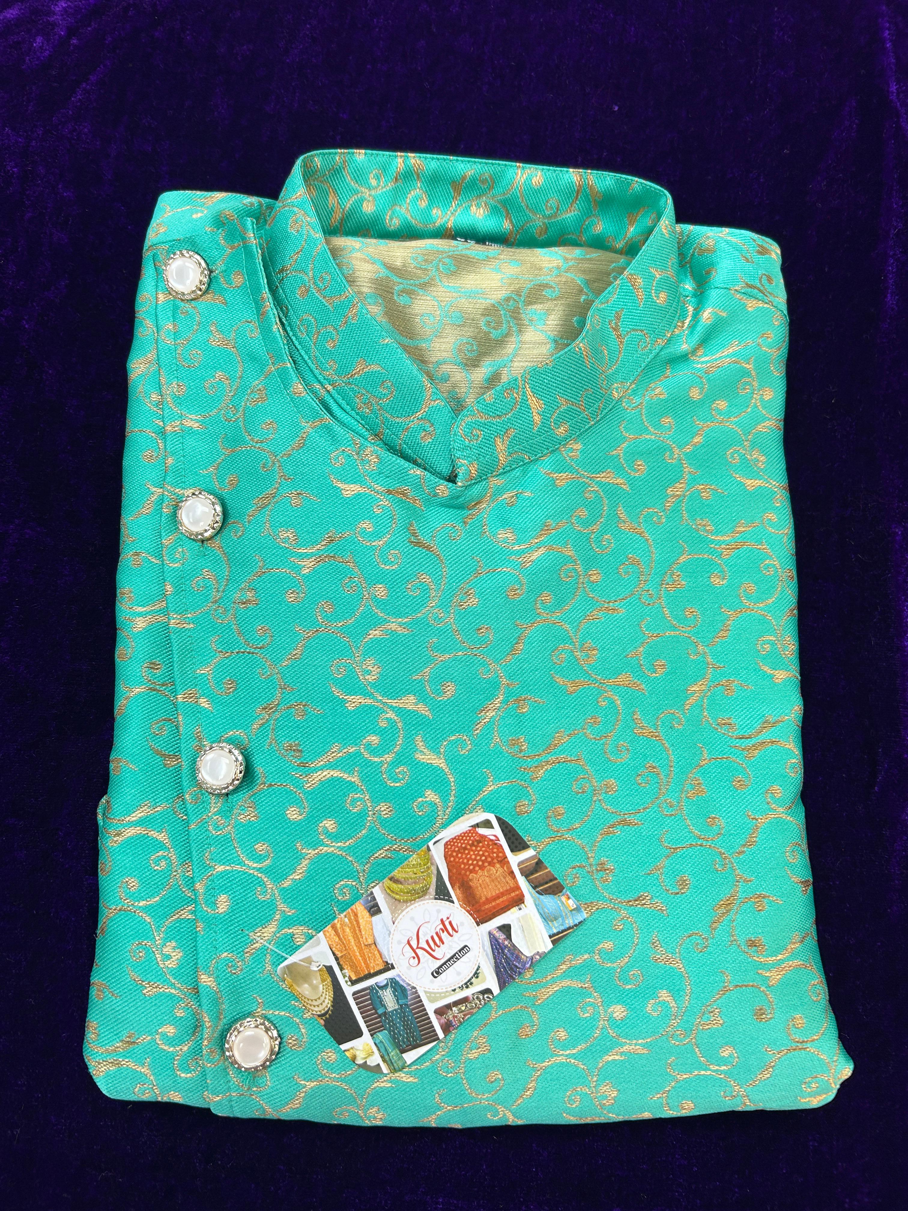Silk Kurta pajama set : side button pattern