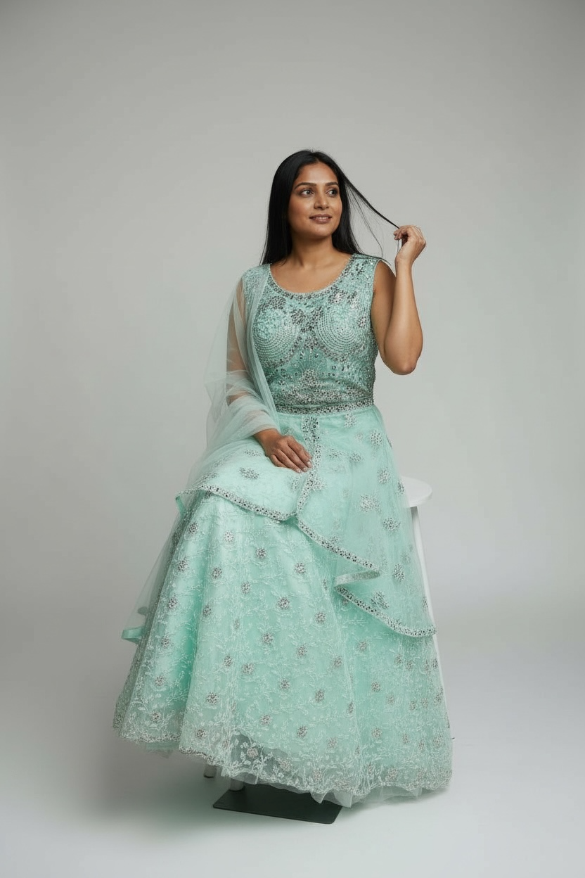 Indo western gown : pastel Green