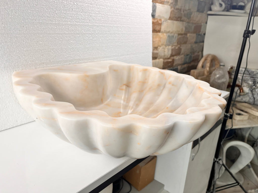 Carrara White Marble Sink | Shell Design Vessel Basin USA | Luxury Natural Stone Bathroom Sink