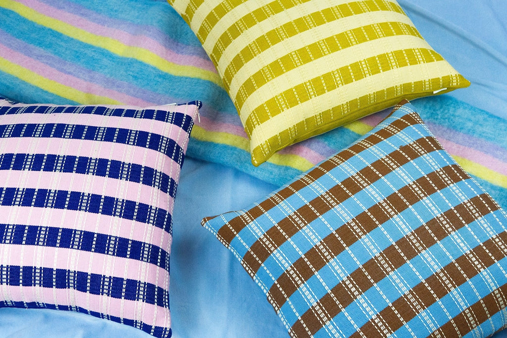 Santiago Grid Pillow - Blue and Umber