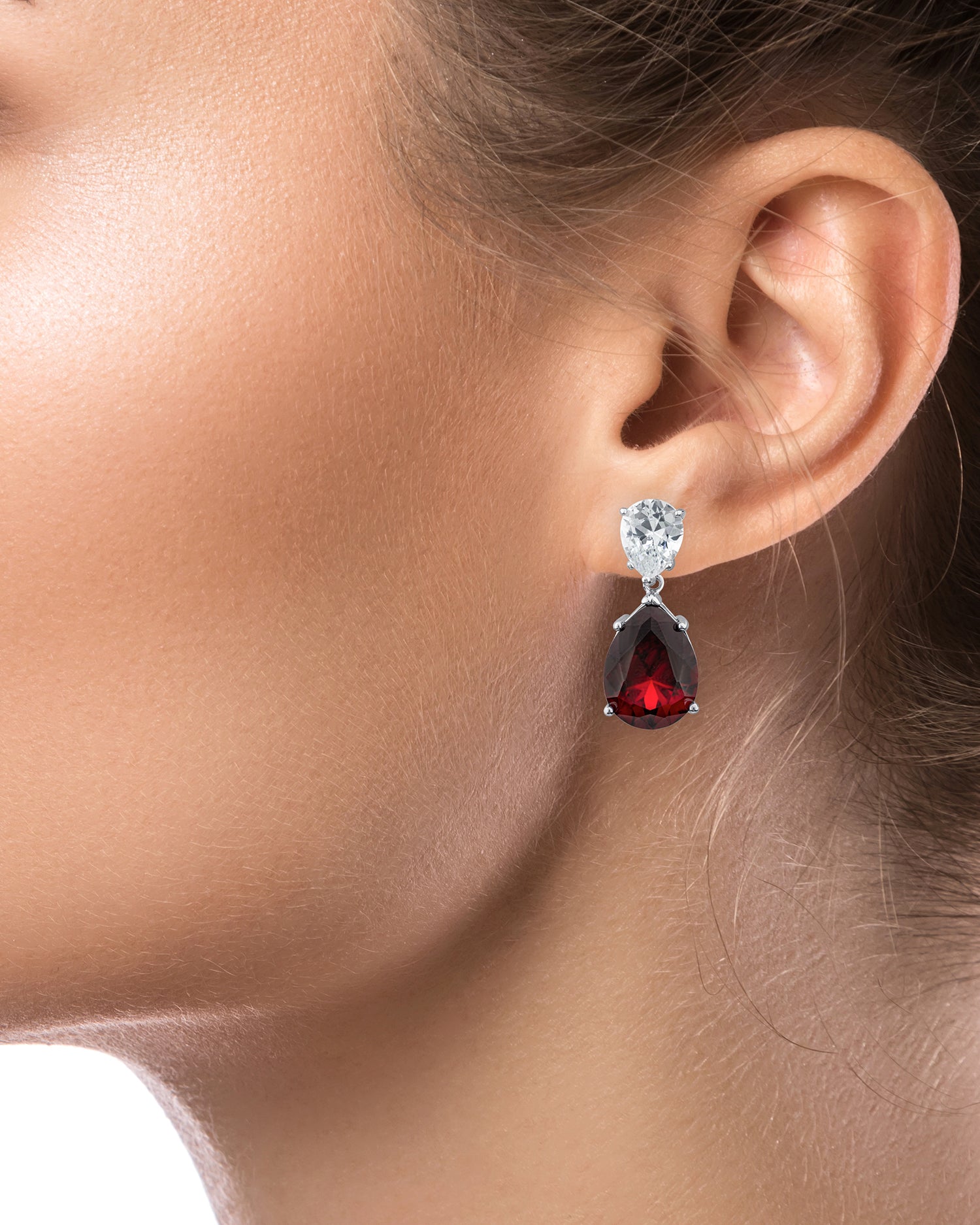 Double Pear CZ Drop with Ruby