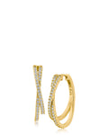 Pave CZ Crossover Hoop Earrings