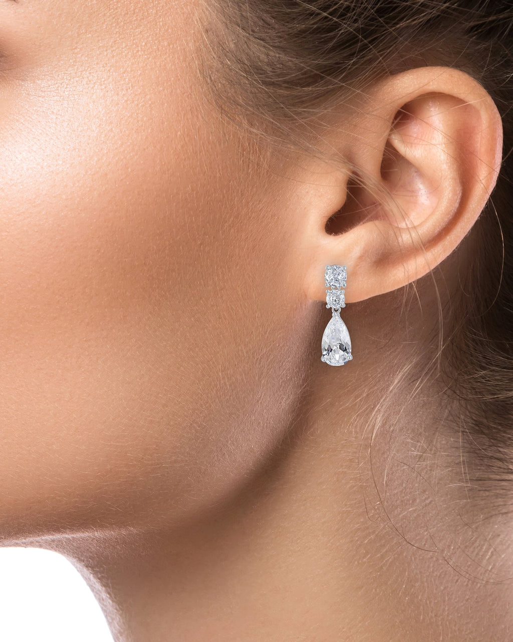 Pear and Round CZ Drop Earrings