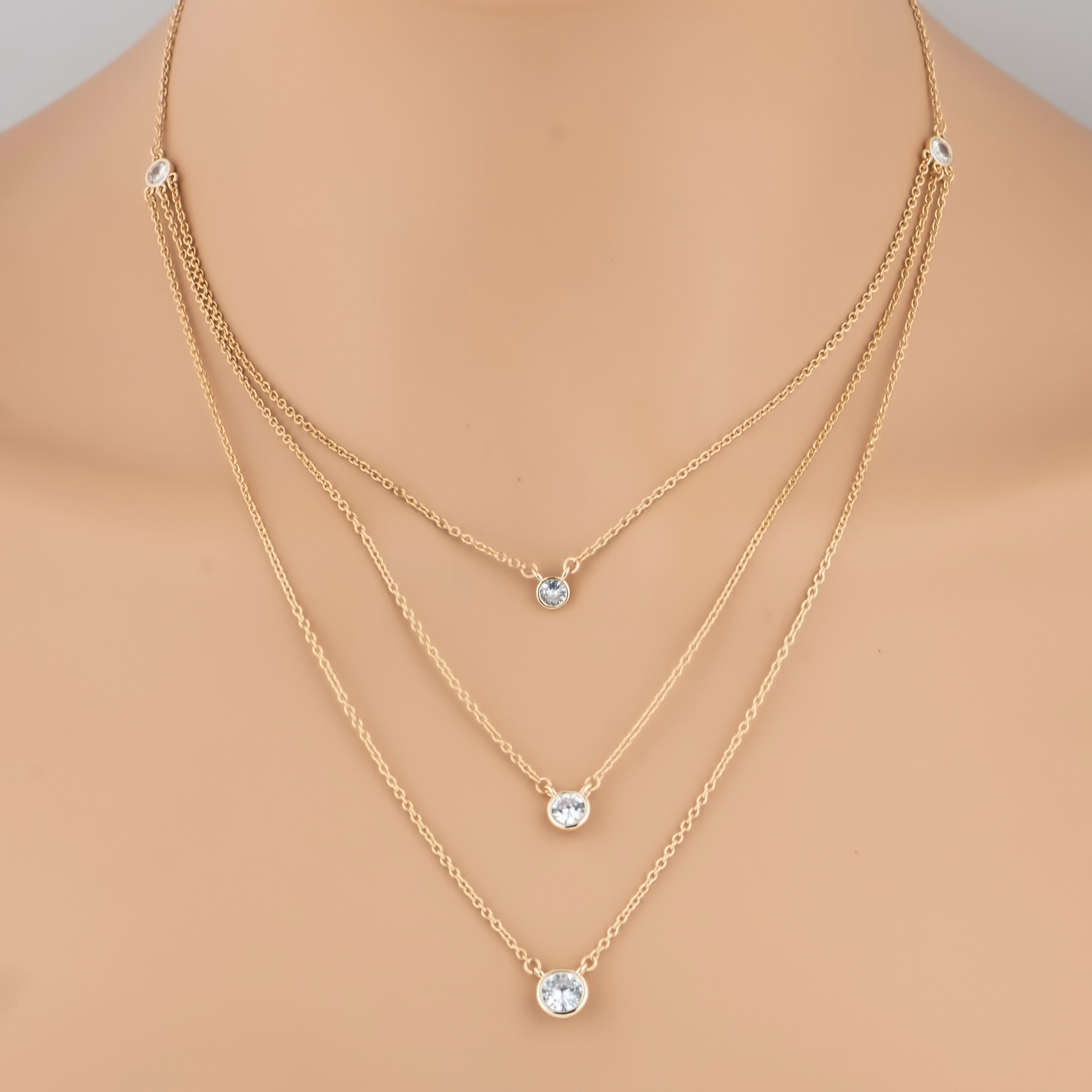 Triple Round CZ Layered Necklace