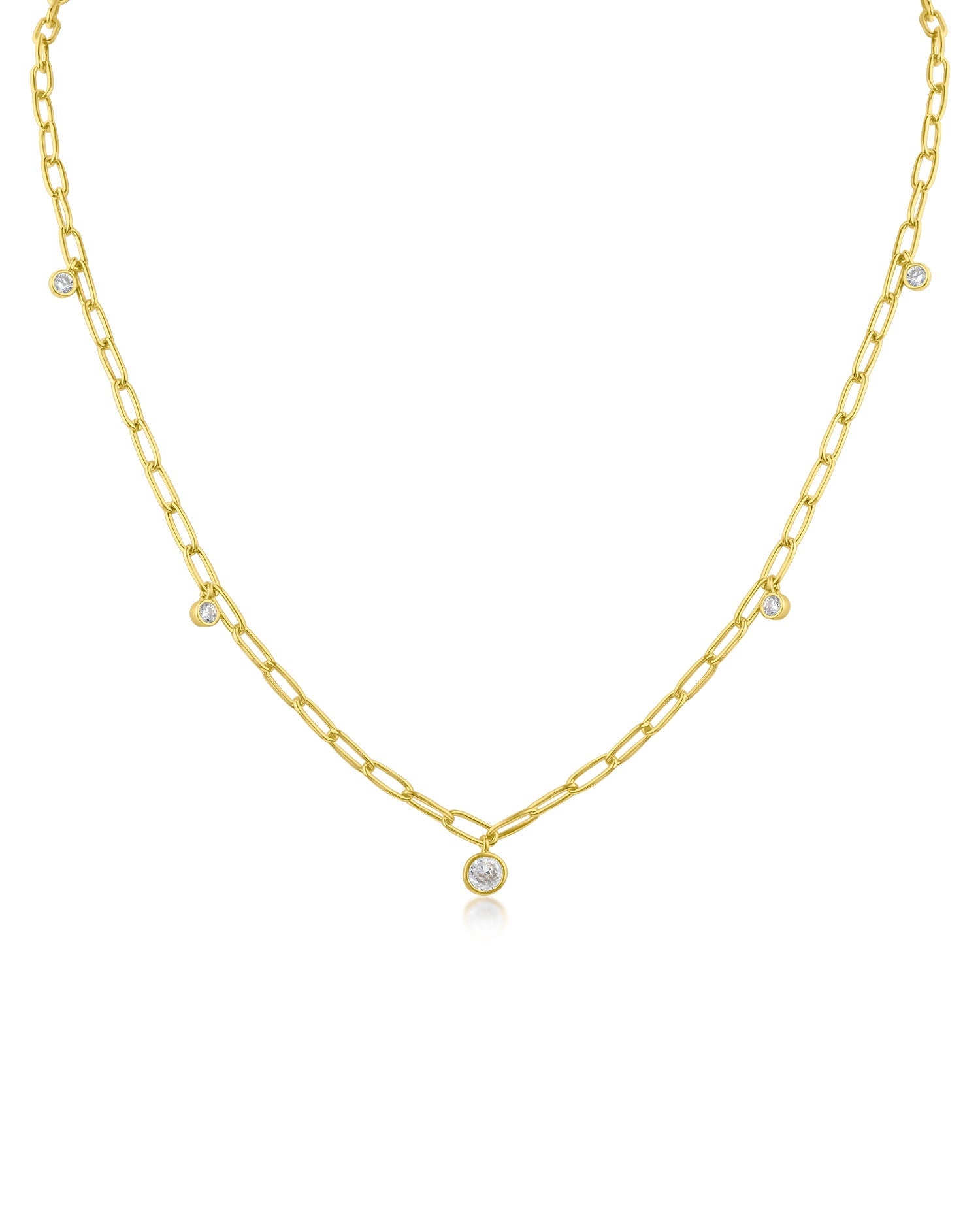 Round CZ Charm Chain Necklace