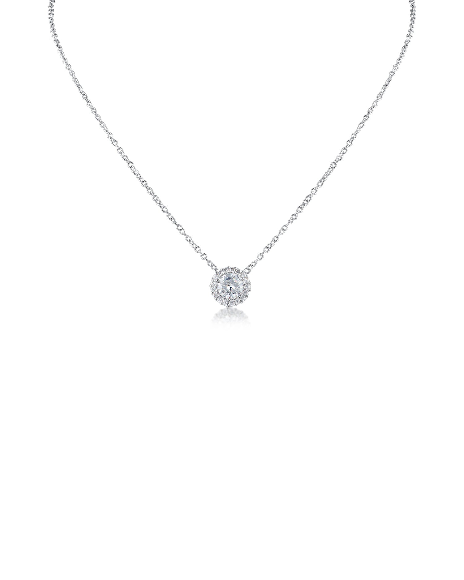 Round CZ Pendant Necklace with Pave Trim