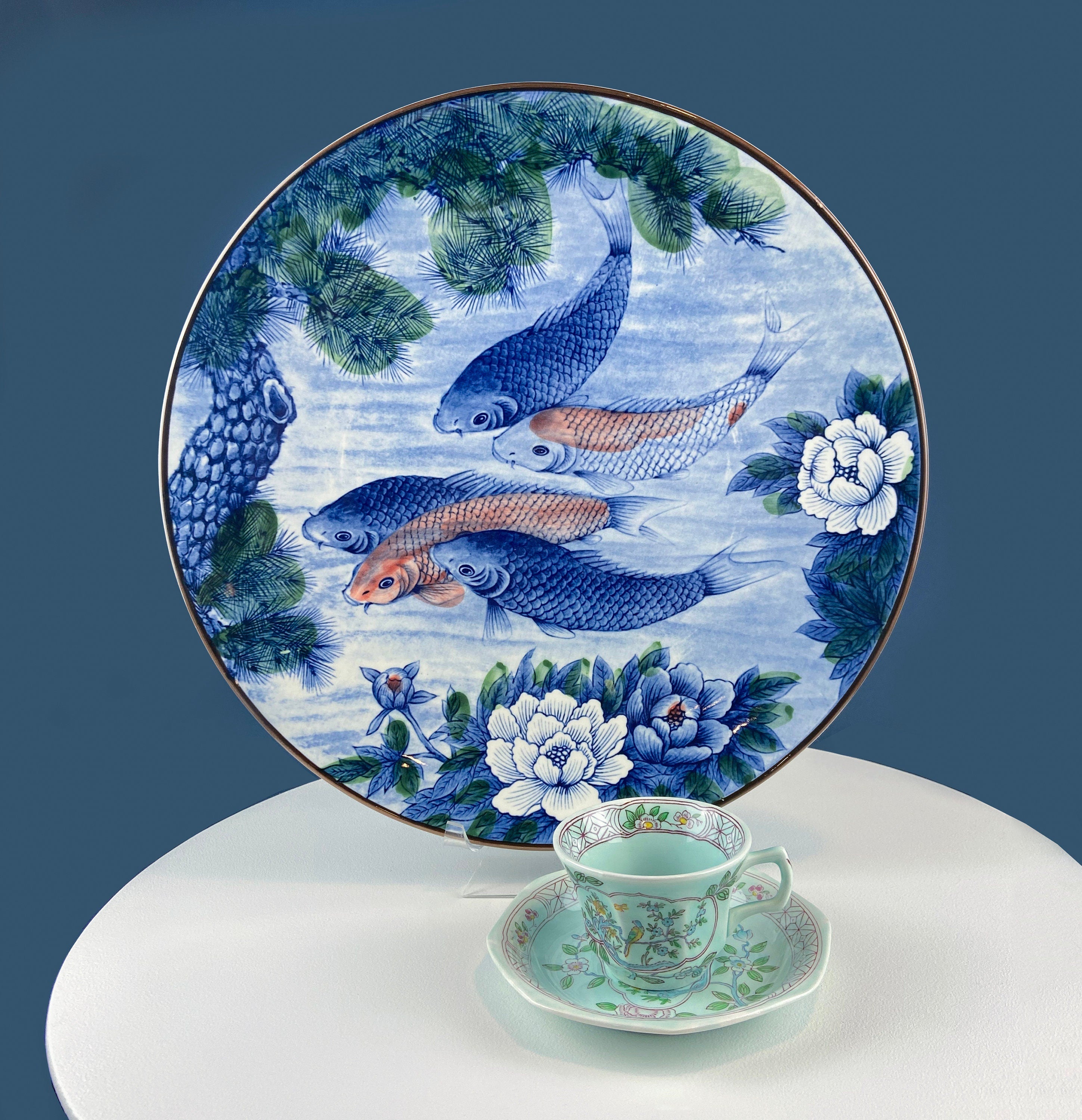 Handpainted Koi Fish Platter: Japanese Collectible Art Plate, 16"