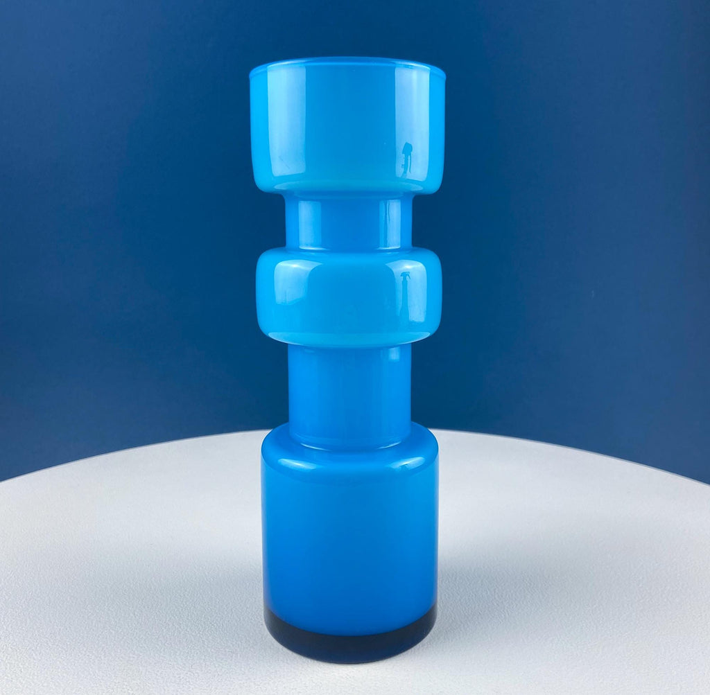 Set of 2 Modern Aqua Blue Geometrical Vases Ornamental Art Glass. Home Office or Retail Decor. Interior Design Ideas. Gift for Him or Her.