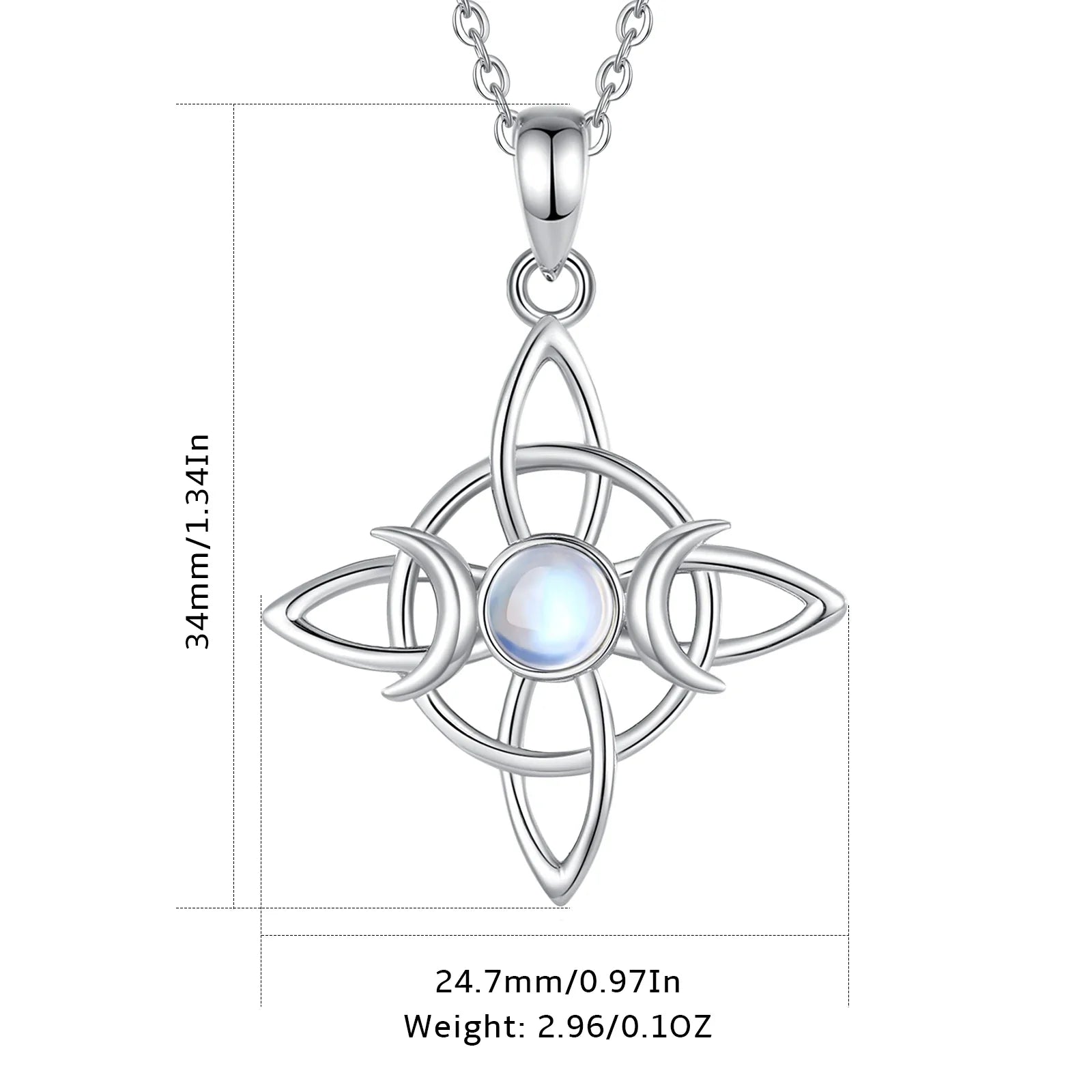 Moonstone Triple Moon Knot Sterling Silver Necklace