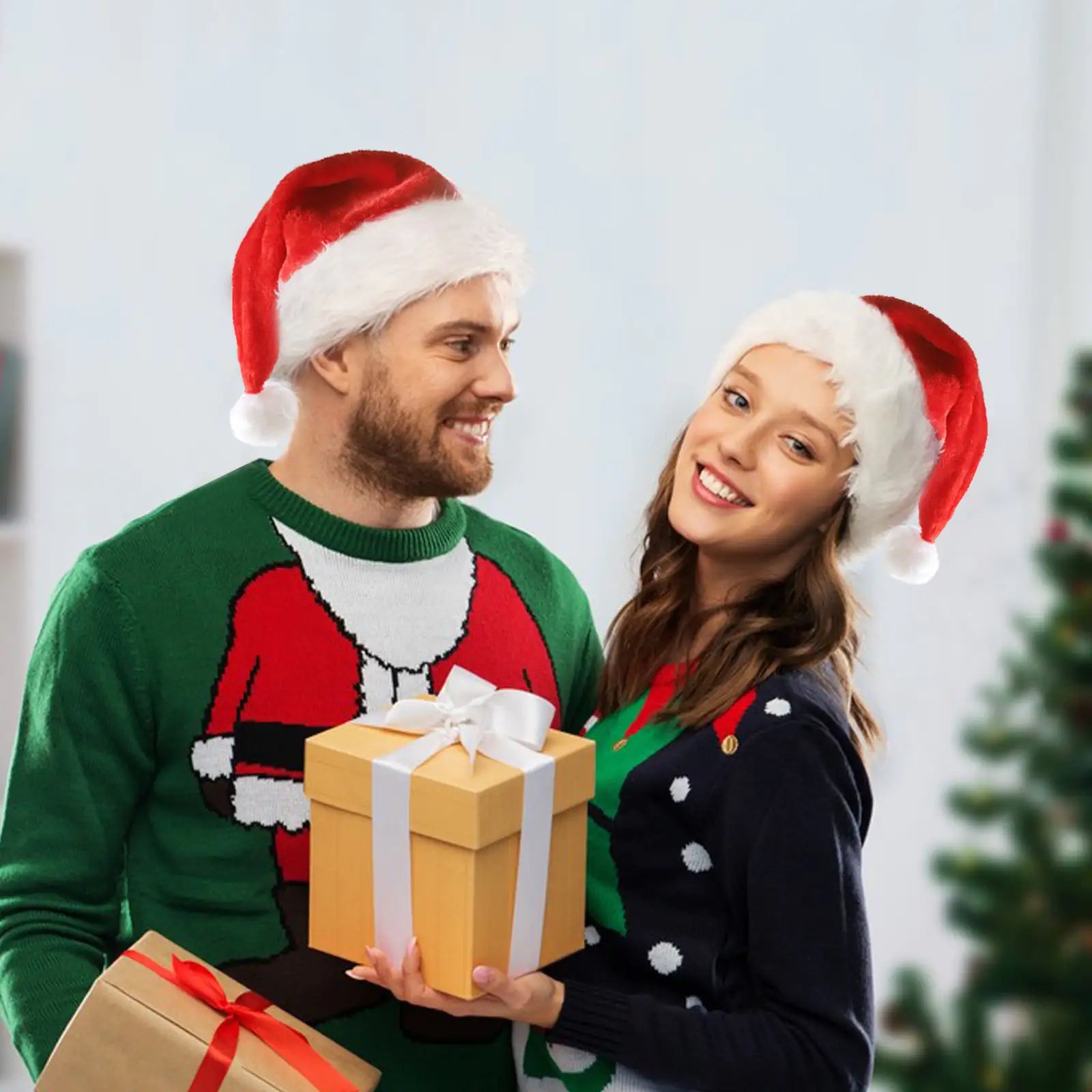 Twinkling Christmas Santa Hat with LED Lights - Plush and Cozy