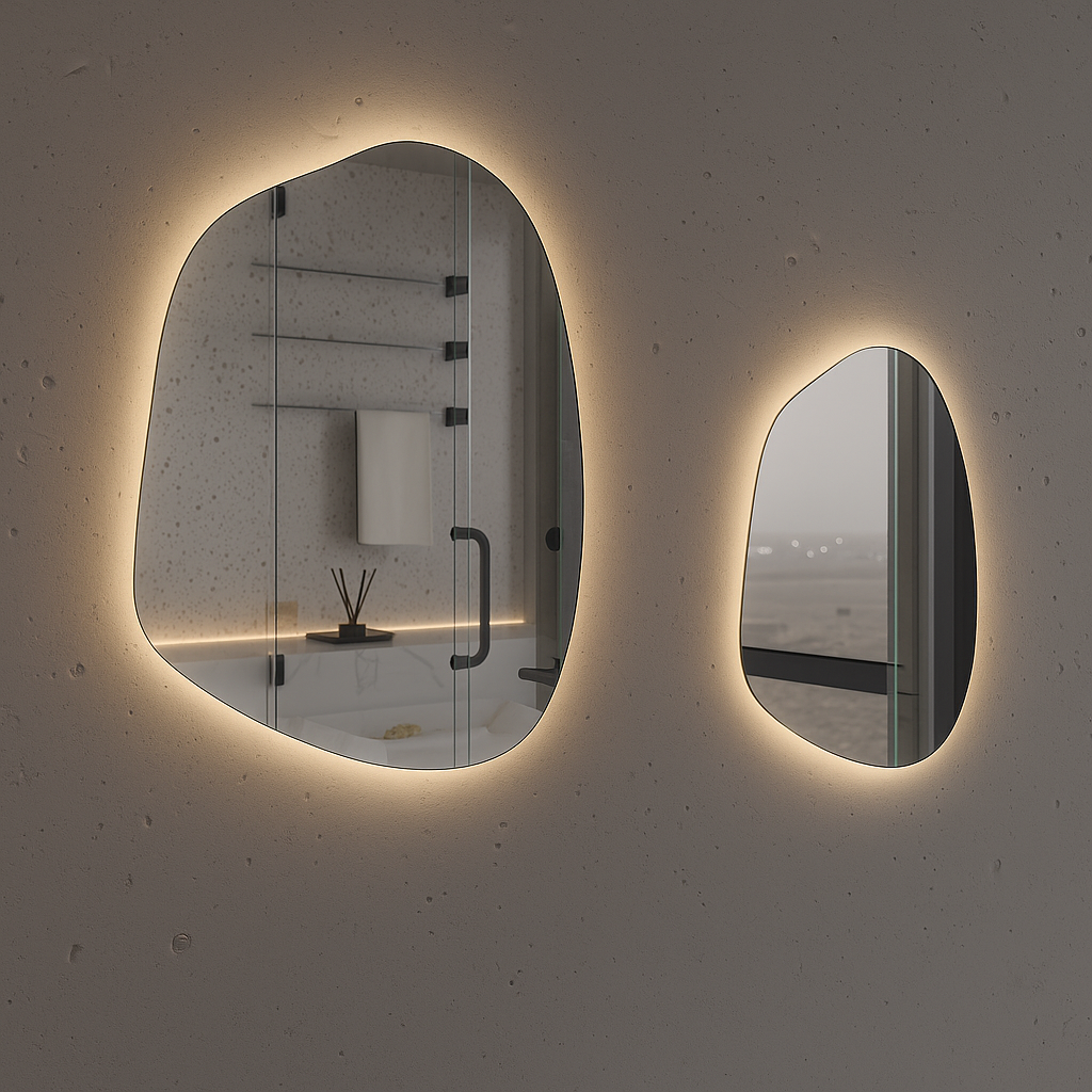 LED Bathroom Mirror Asymmetrical Design – Modern Organic Backlit Wall Mirror