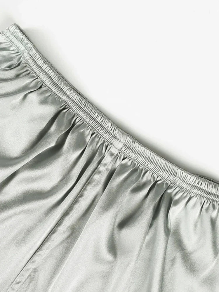 Shibeni Mulberry Silk Pajama Pants Men Beach Pants Home Shorts Thin Real Silk Stretch Satin Big Panties Casual