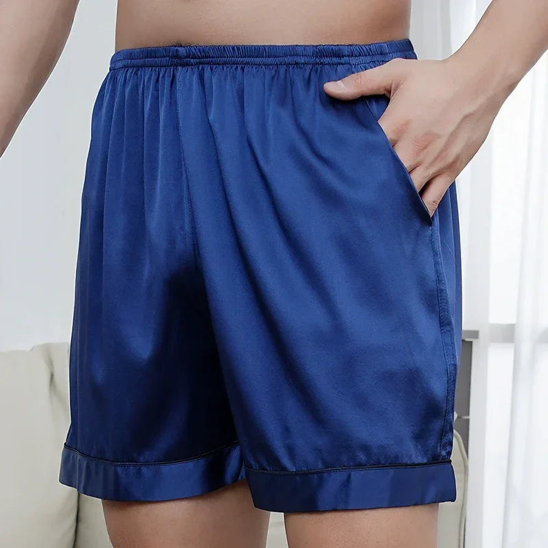 Shibeni Mulberry Silk Pajama Pants Men Beach Pants Home Shorts Thin Real Silk Stretch Satin Big Panties Casual