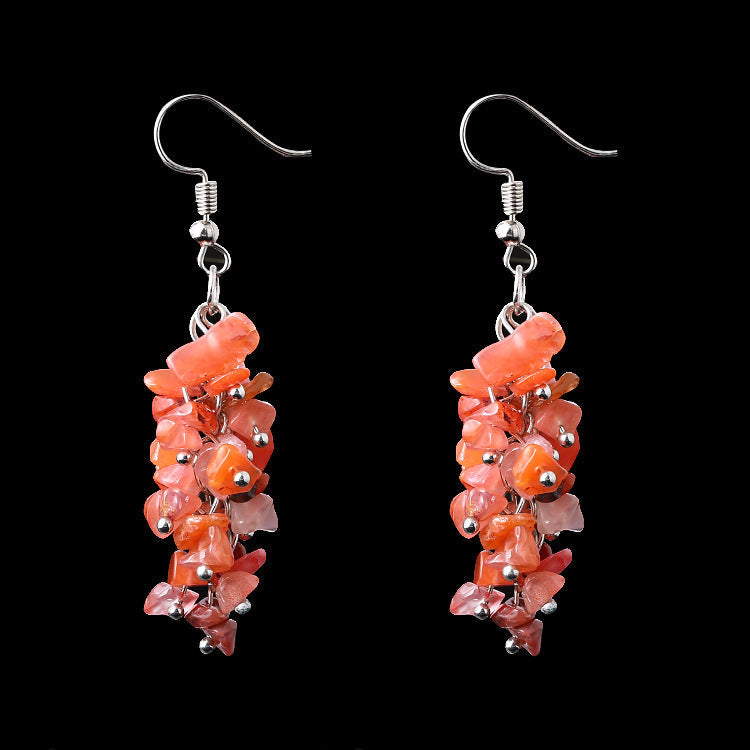 Handmade Natural Crystal Stone Earrings Long Tassel Gravel Jewelry