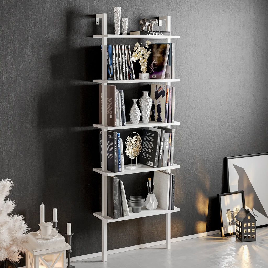 Piante 68 inches Tall Metal Manufactured Wood Accent Ladder Bookcase