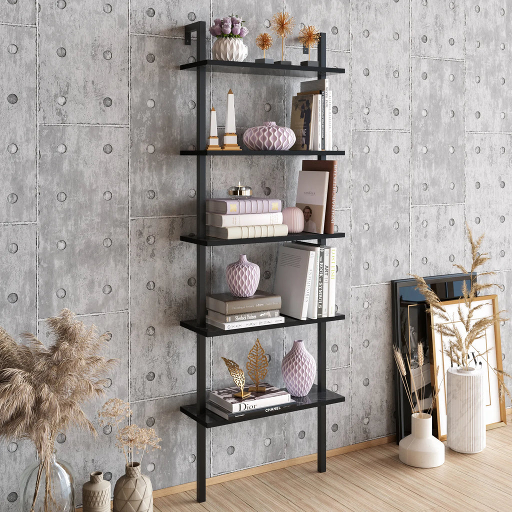 Piante 68 inches Tall Metal Manufactured Wood Accent Ladder Bookcase