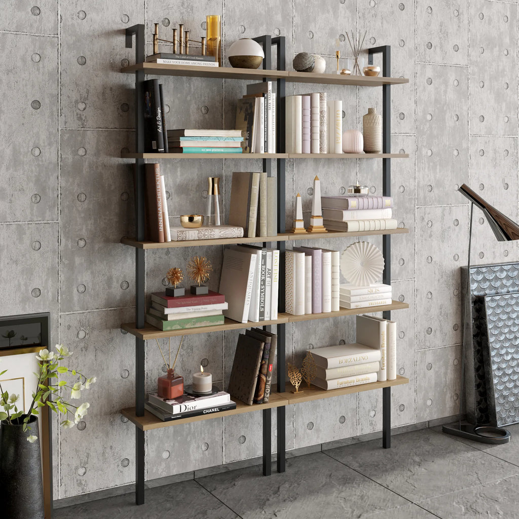 Piante 68 inches Tall Metal Manufactured Wood Accent Ladder Bookcase