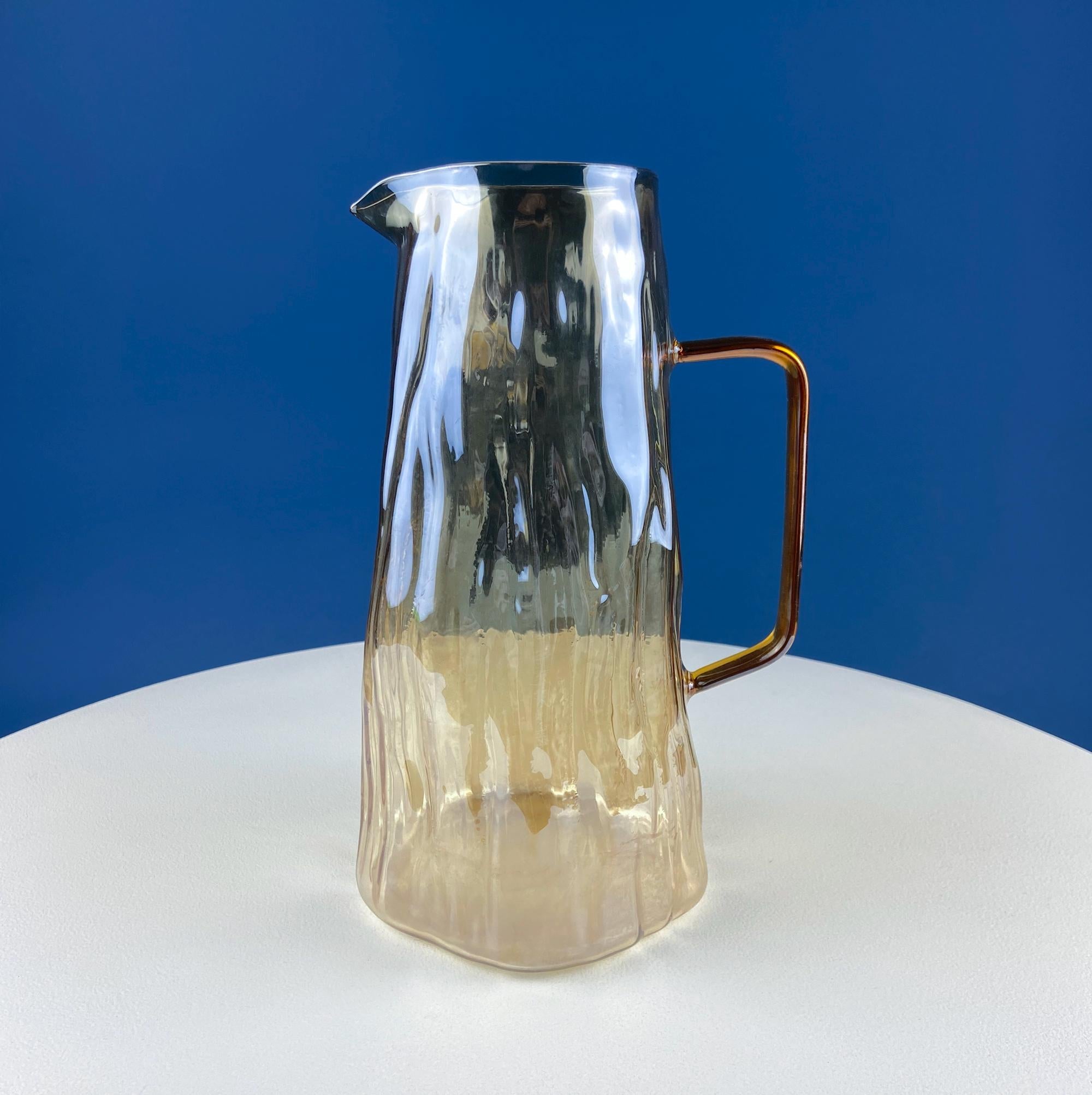 Iridescent Peach Bark Pattern Glass Pitcher Vase. Hand Blown 10" Water Ice Tea Juice or Lemonade Jug. Garden Party Lemonade Stand Tea Party.