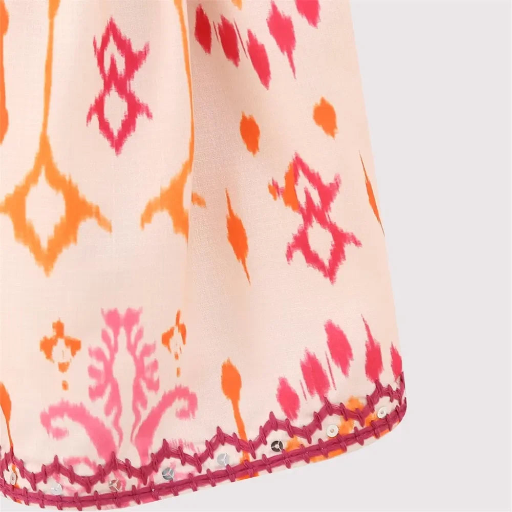 Women's Embroidery Beaded Print Short Top