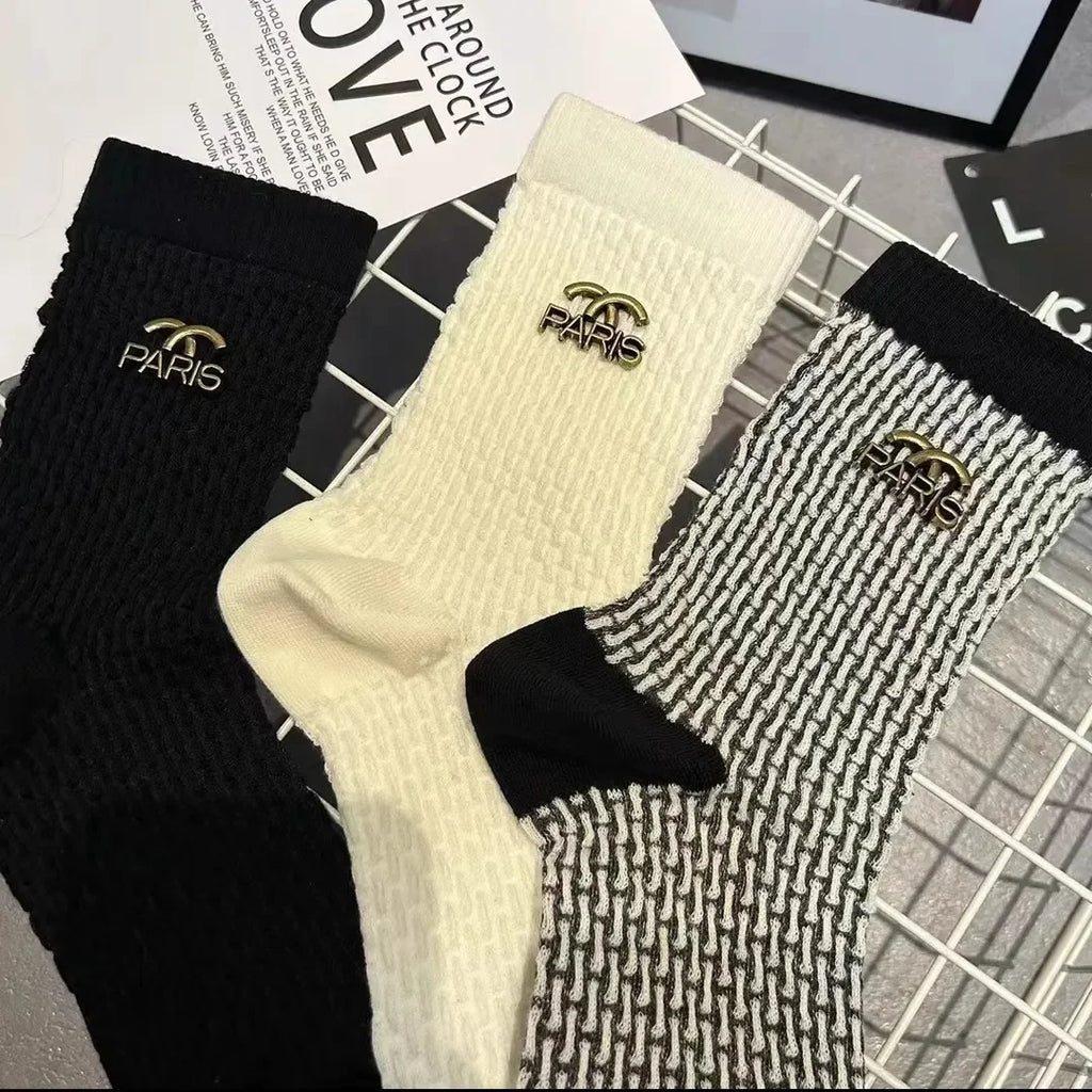 Retro Metal Letter Label Socks Brand Designer Sock Europe Letter Cotton Luxury Socks Sexy Warm Personality Fashion Boots Socks