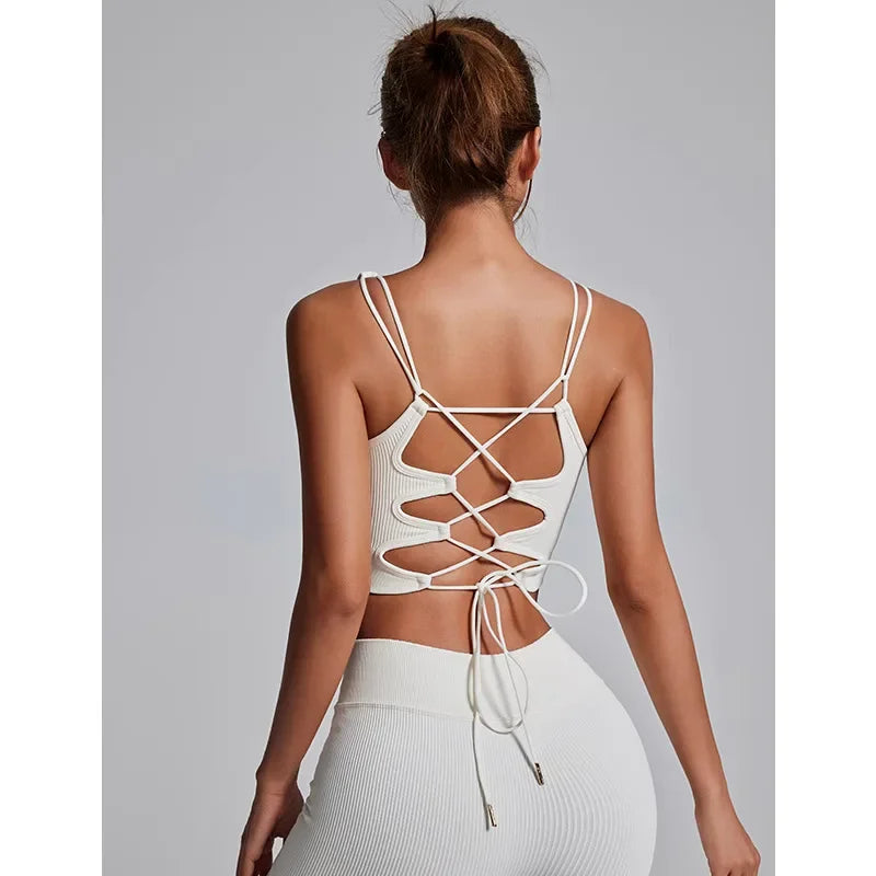 Yoga Sports Bras for Women Open Back Design Padded Crop Top Fitness Push Up Workout Running Gym Tops