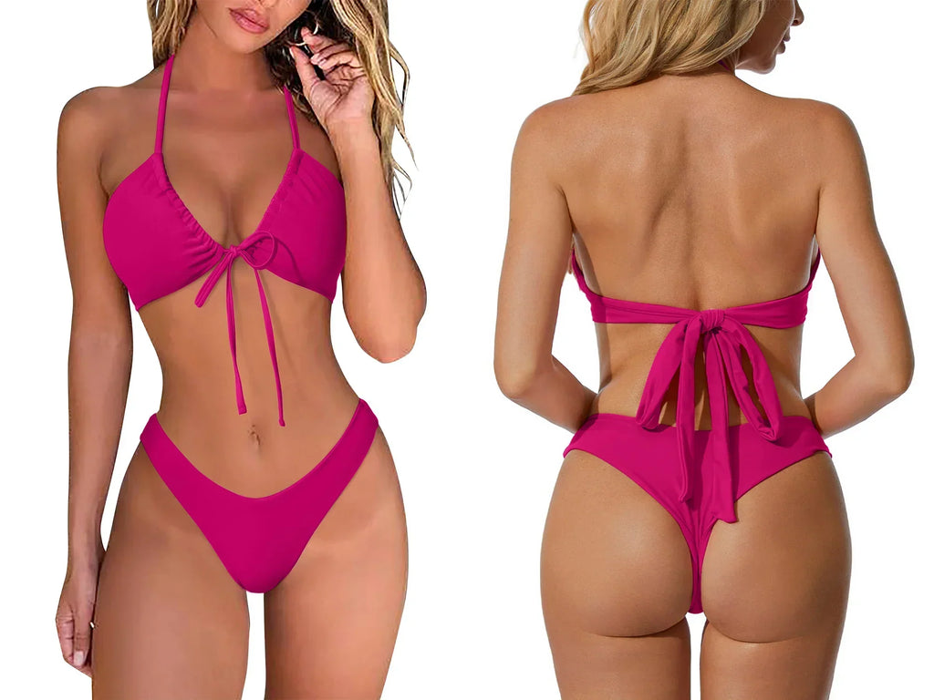 Sexy Micro Bikini Women  2023 New High Cut Swimsuit Summer Swimwear Solid Bathing Suits Beachwear Women Brazilian Push Up Bikini