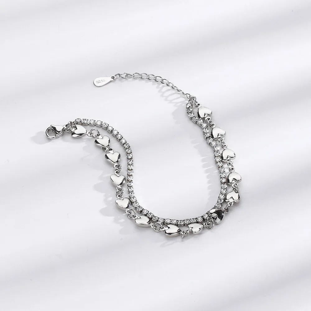 Romance 925 Sterling Silver Double Love Bracelet