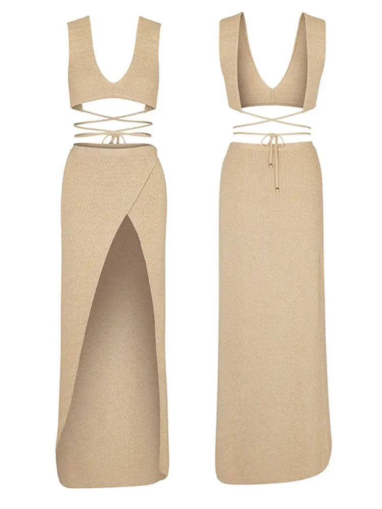 Summer Beach Bikini Top & Maxi Skirt