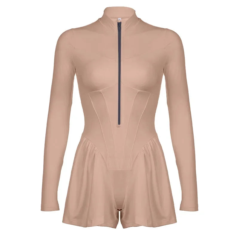 Corset Short Sleeve Zip Down Jumpsuit