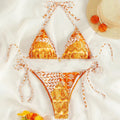 Bohemian Print Swimwear Low-waist Female Beach Set Tie Straps Women Swimming Suit Triangle Bra with Pad