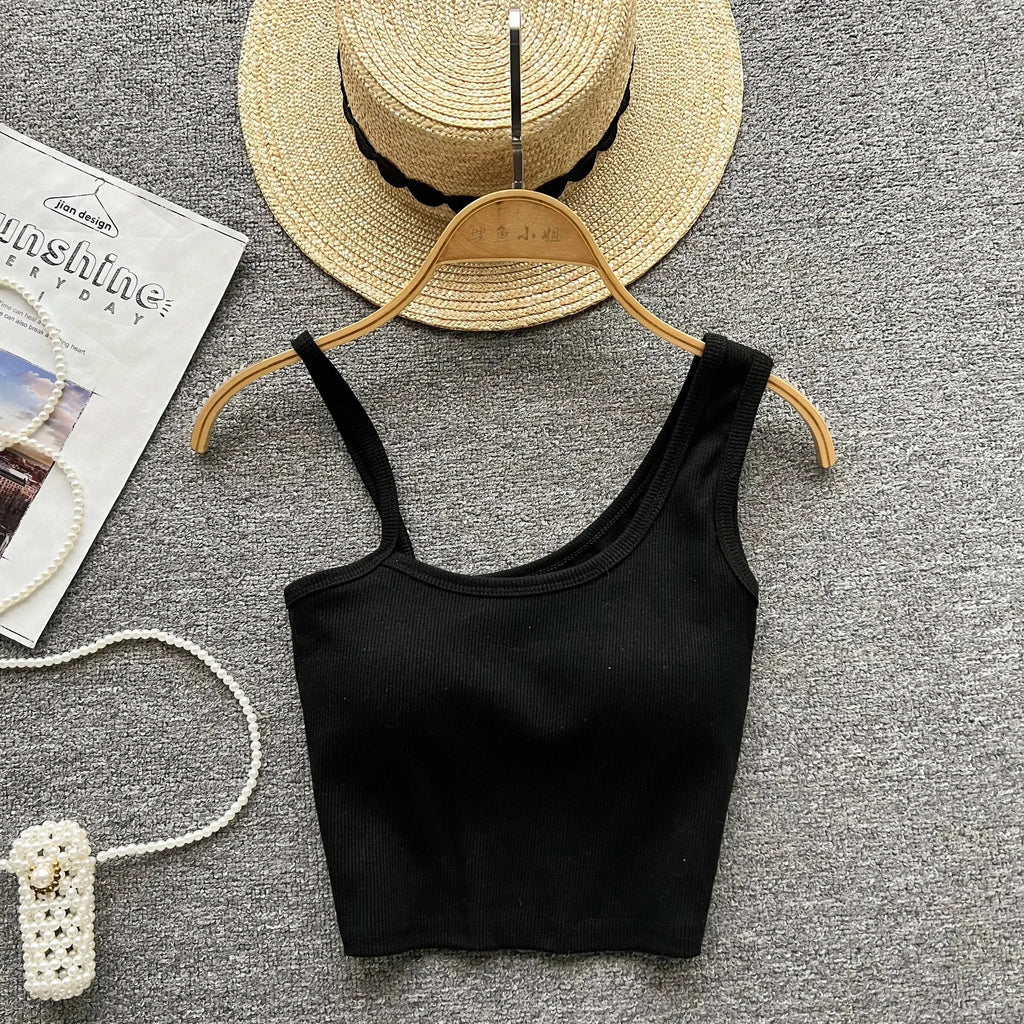 Strapless Western Style Skinny Tanks Camis for Women Summer Casual Solid Colours Female Corset Crop Tube Tops with Built In Bras