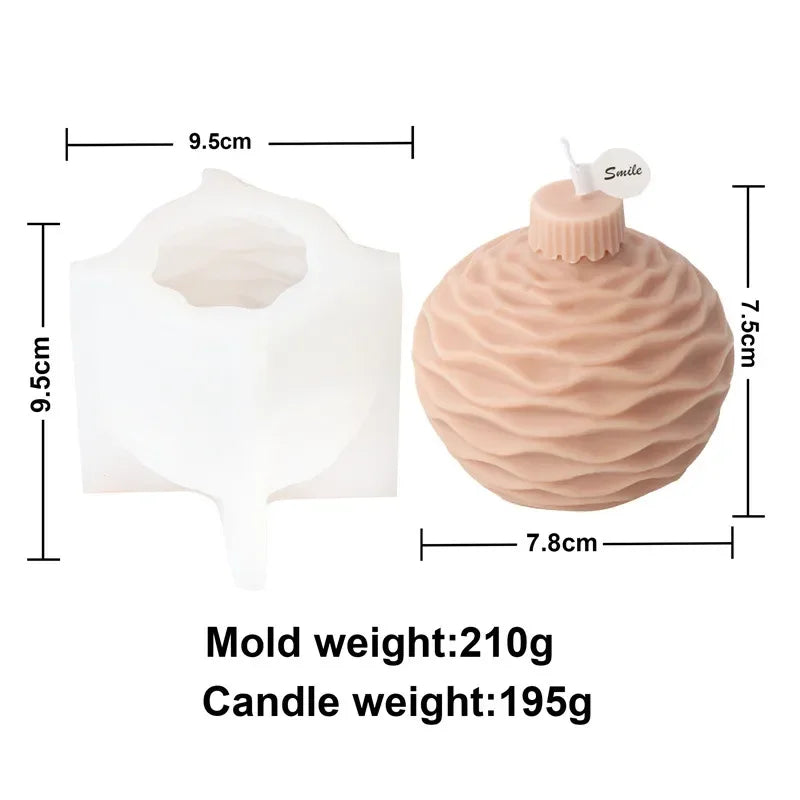 DIY Christmas geometric sphere candle silicone mold stripe spiral wave pattern spherical cake chocolate silicone mold resin mold