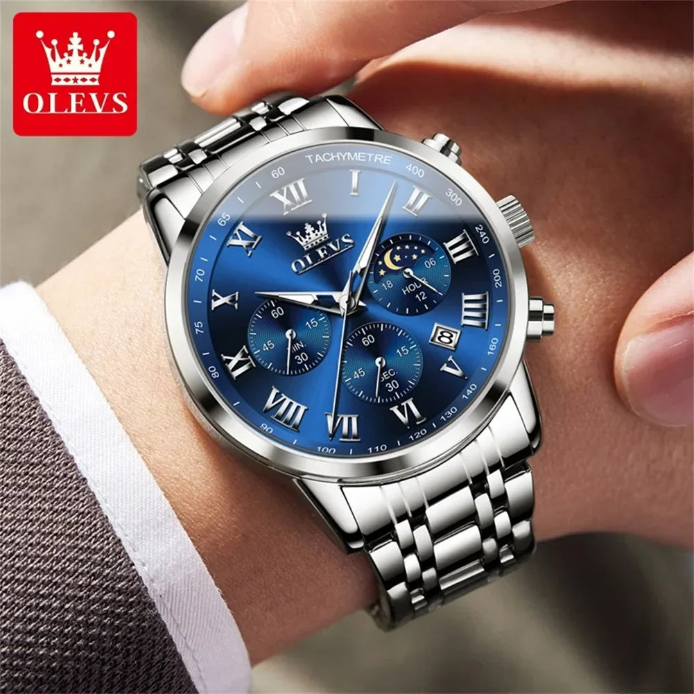 Luxury Brand Men's Stainless Chronograph Quartz Watch
