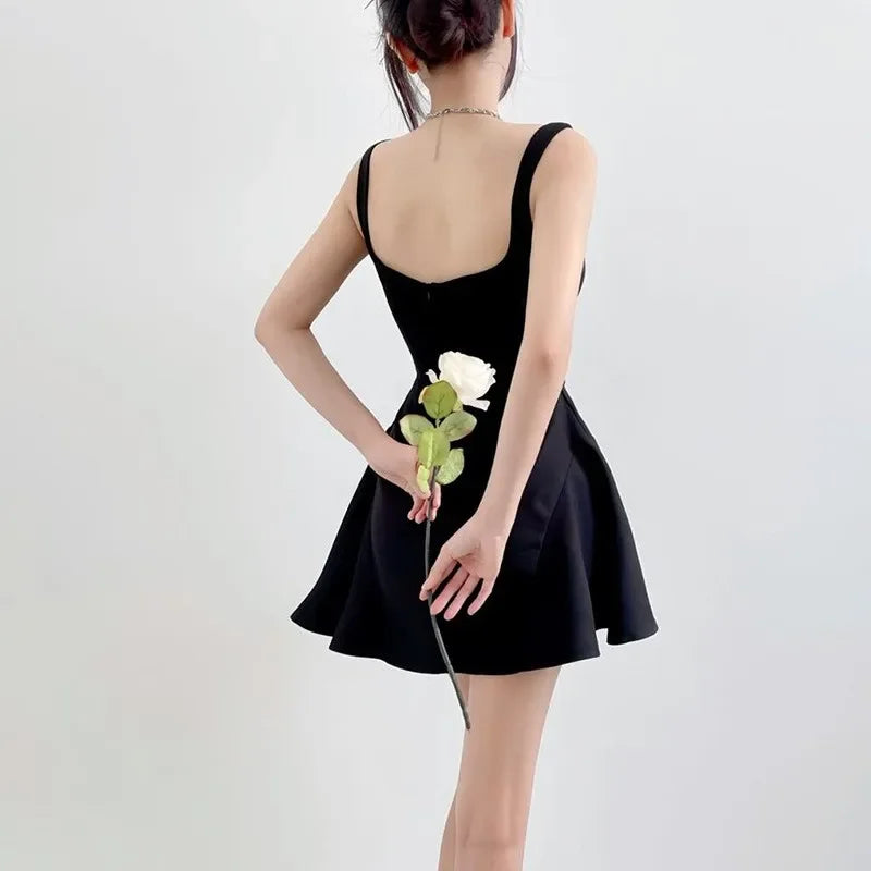 Summer Women Dress Sleeveless Open Back A-line Dress Fashion Casual Daily Versatile Strap Short Dress Roupas Feminina 2023