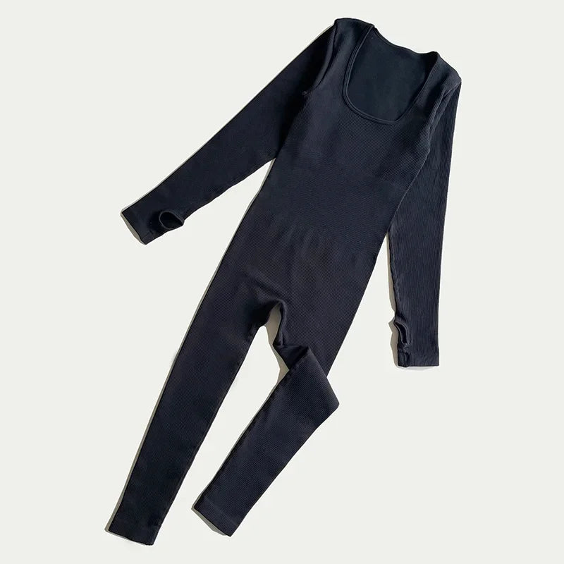 Long Sleeve Ribbed Yoga Jumpsuit