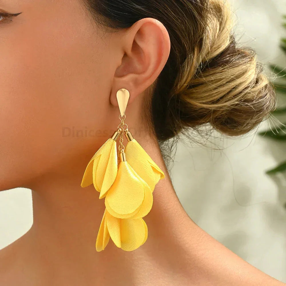 Boho Fashion Elegant Leopard Flower Long Tassel Dangle Earrings For Women Luxury Designer Wedding Party Jewelry Ear Accessories