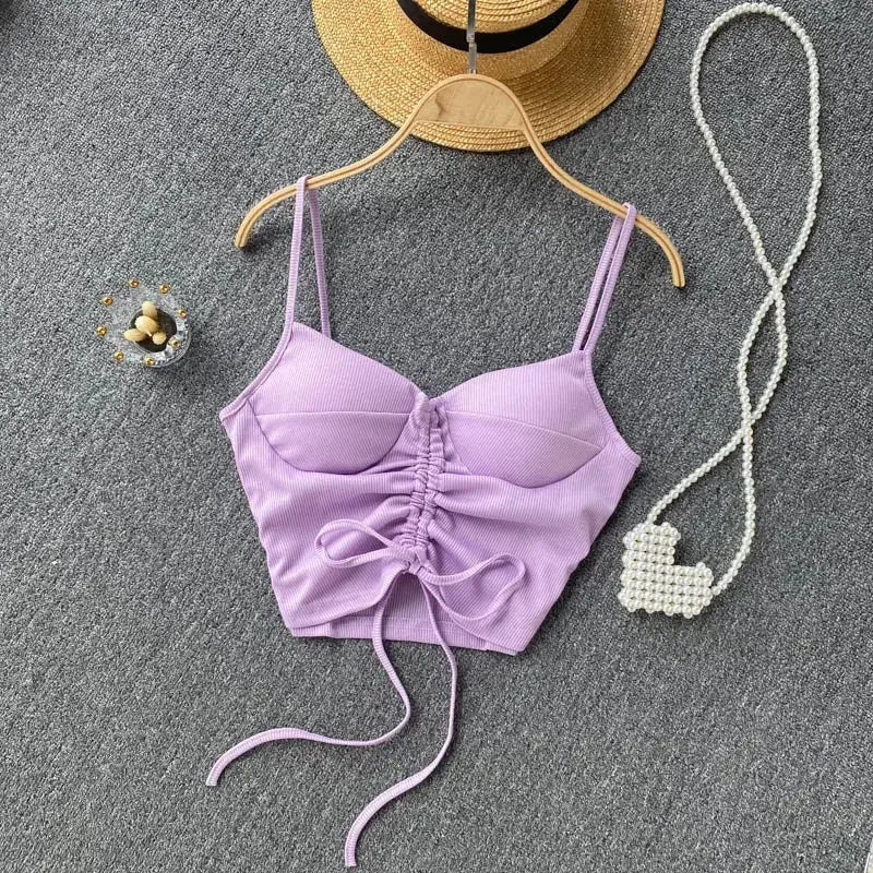 Strapless Western Style Skinny Tanks Camis for Women Summer Casual Solid Colours Female Corset Crop Tube Tops with Built In Bras